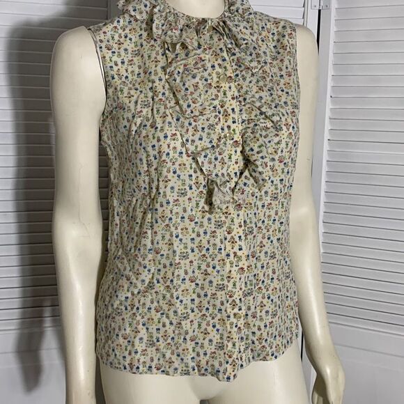 Vintage 1940’s Ruffle Button Down Sleeveless Blouse - Picture 5 of 16